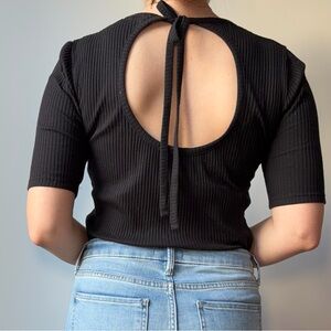 Madewell Black Ribbed Short Sleeve Top